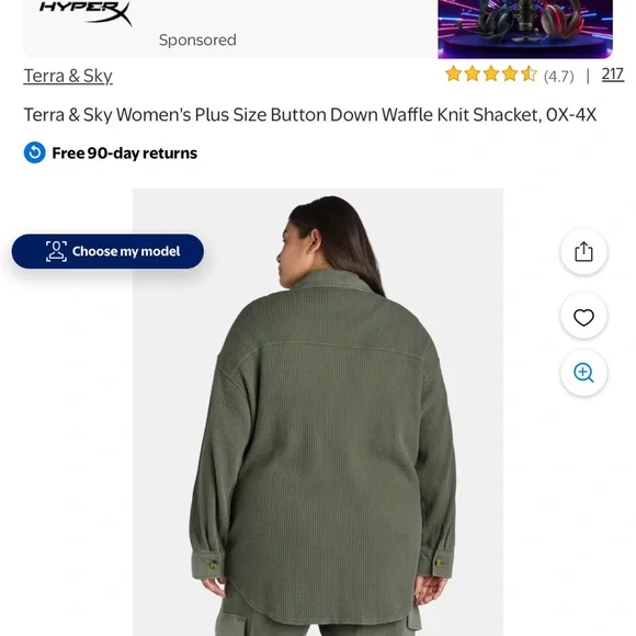 Terra & Sky Women's Plus Size Button Down Waffle Knit Shacket, size 1X (16-18) - Picture 2 of 5